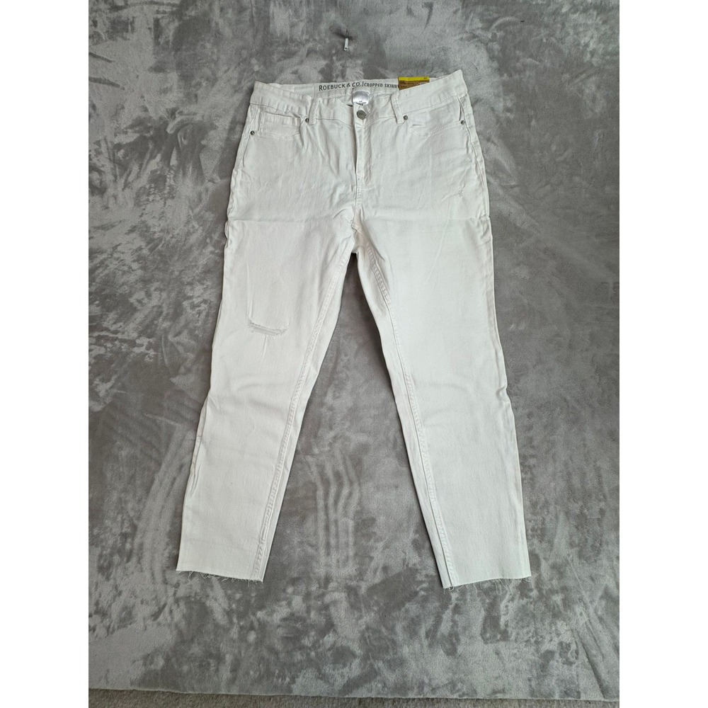 ROEBUCK & CO Womens Roll Cuff Crop Skinny Jeans‎ Cloud Dancer Size 14